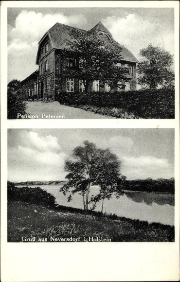 Ak Neversdorf in Schleswig Holstein, Pension Petersen, Wasserpartie
