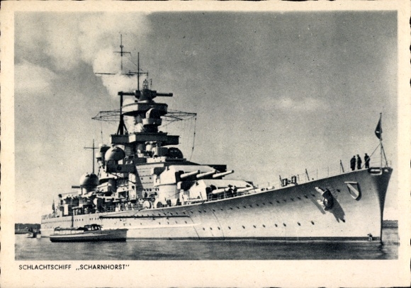 Postcard German warship, Scharnhorst, battleship, Kriegsmarine