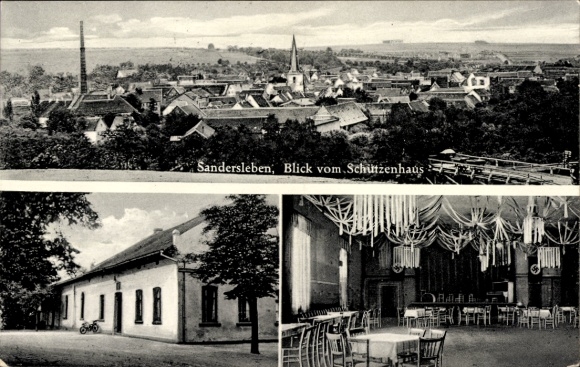 Ak Sandersleben in Anhalt, uitzicht vanaf het Schützenhaus, uitzicht op de stad, gebouw, nostalgische stijl