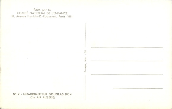 Postcard passenger aircraft Douglas DC 4, Cie Air Algérie, F-BELA