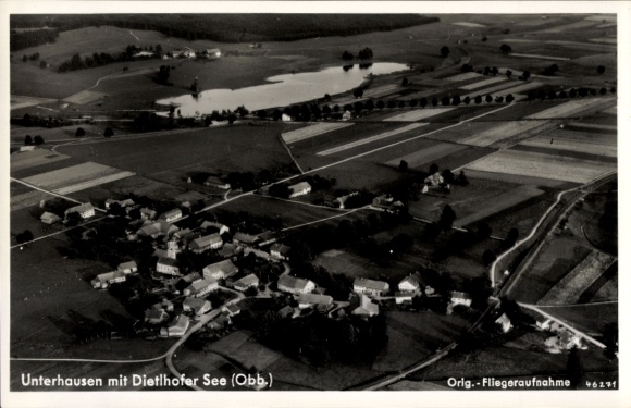 Ak Unterhausen Dießen am Ammersee, Unterhausen mit Dietlhofer See, Fliegeraufnahme, ländliche Lan