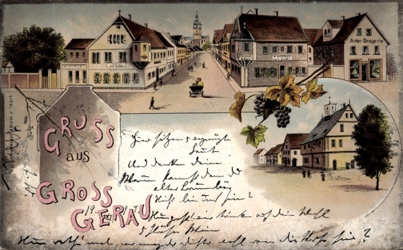 Litho Groß Gerau in Hessen, Straßenpartie, Drogerie