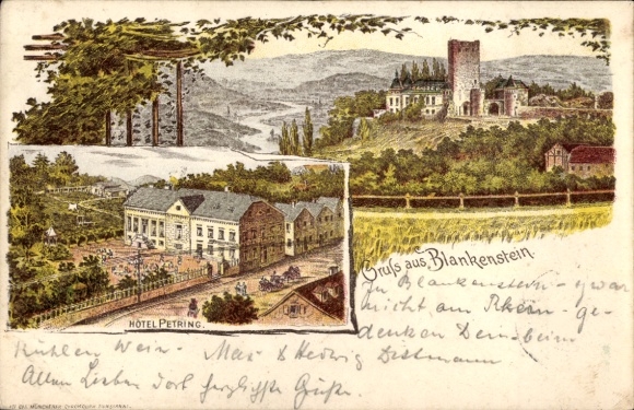 Litho Blankenstein Hattingen im Ruhrgebiet, Hotel Petring, Burg Blankenstein