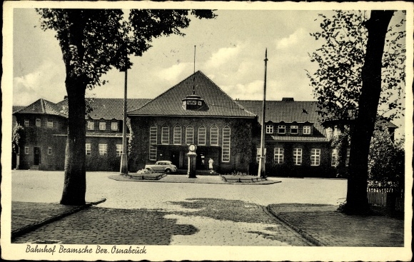 Ak Bramsche in Niedersachsen, Bahnhof, Bahnhofsgaststätte
