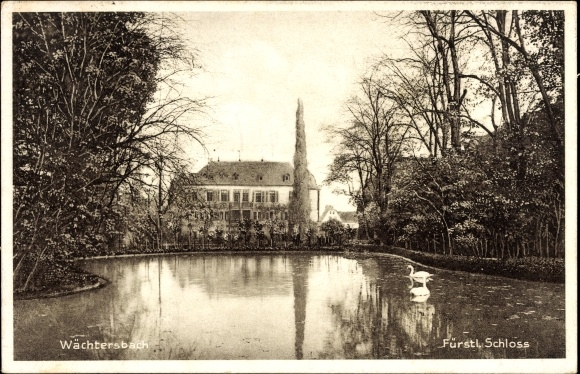 Postcard Waechtersbach in Hesse, princely castle, pond, swan