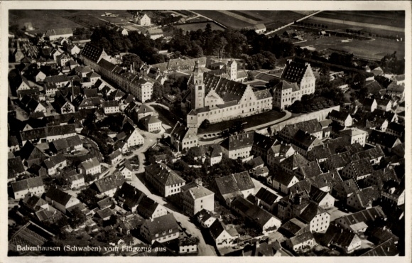 Postcard Babenhausen Swabia, aerial view of Swabia, buildings, quiet rural area