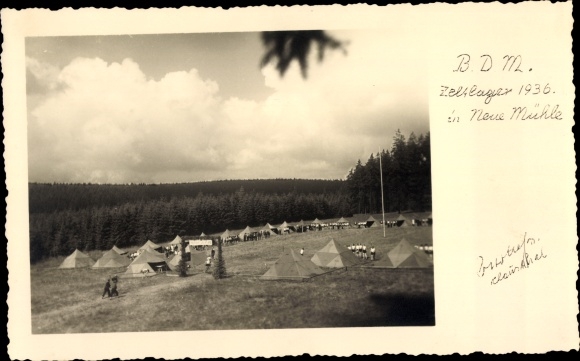 Photo Postcard Neue Mühle Königs Wusterhausen in Brandenburg, BDM camp 1936