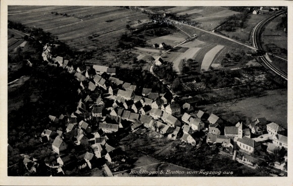 Postcard Rinklingen Bretten in Baden, aerial photograph, village view, agricultural areas, houses