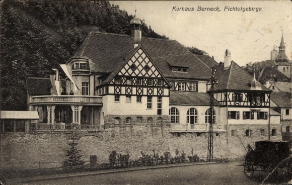 Postcard Bad Berneck in the Fichtelgebirge, Bavaria, Kurhaus Berneck, historic building, rural surroundings...