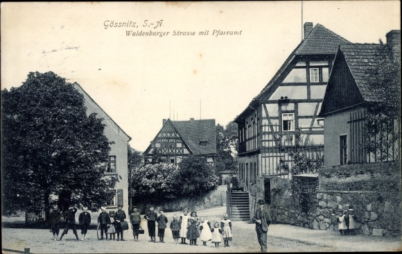 Ak Gößnitz in Thüringen, Waldenburger Straße, Pfarramt, Kinder