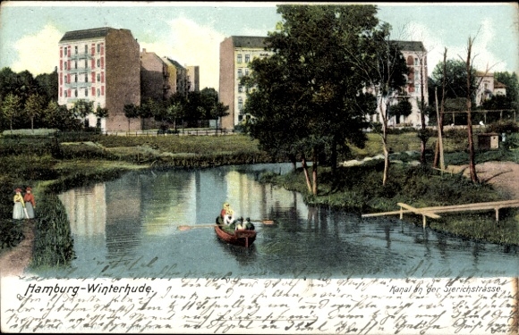 Postcard Hamburg Nord Winterhude, canal on Sierichstraße