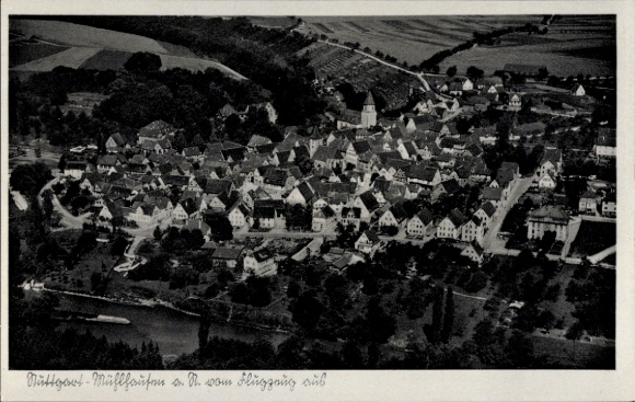 Ak Mühlhausen Stuttgart am Neckar, Luftaufnahme von Nüttgart - Mühlhaufen, viele Häuser, ländlich