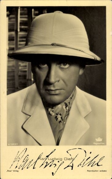 Ak Schauspieler Karl Ludwig Diehl, Ross Verlag A 1345 1, Portrait, Tropenhelm, Autogramm