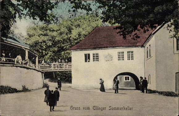 Ak Ellingen in Mittelfranken Bayern, Ellinger Sommerkeller, Besucher