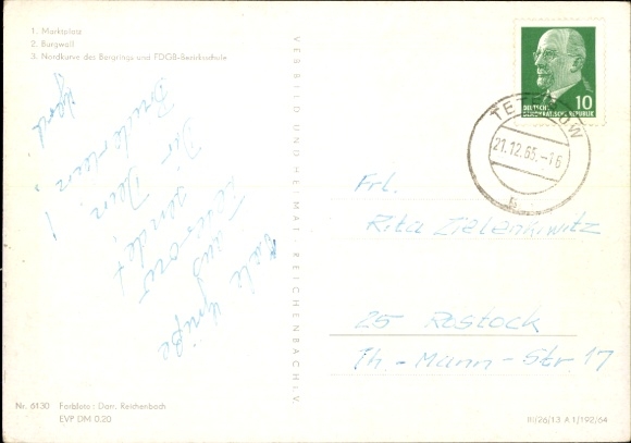 Postcard Teterow in Mecklenburg, market square, castle wall, northern curve of the Bergring, historical architecture