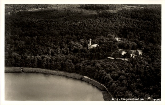 Ak Berlin Zehlendorf Wannsee, Nikolskoe, Havel-Wochenendkirche Peter und Paul, Luftaufnahme