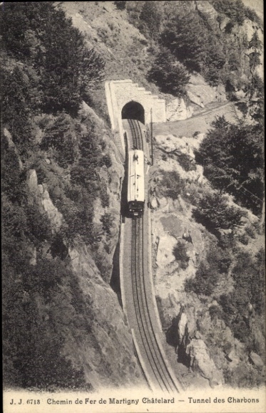 Ak Martigny Kanton Wallis, Chemin de fer de Martigny-Chatelard, Tunnel des Charbons