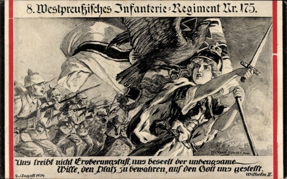 Künstler Ak 8. Westpreußisches Infanterie-Regiment Nr. 175, Zitat Wilhelm II, Germania