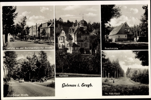 Postcard Gelenau, Kurheim, Buschmühle, Annaberger Straße