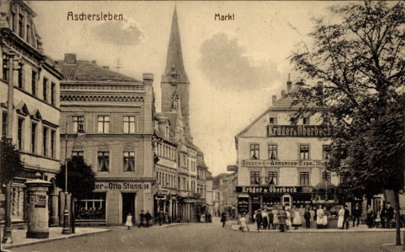 Ak Aschersleben im Salzlandkreis,  Markt, Krüger Oberbeck, Otto Stuss, alte Architektur