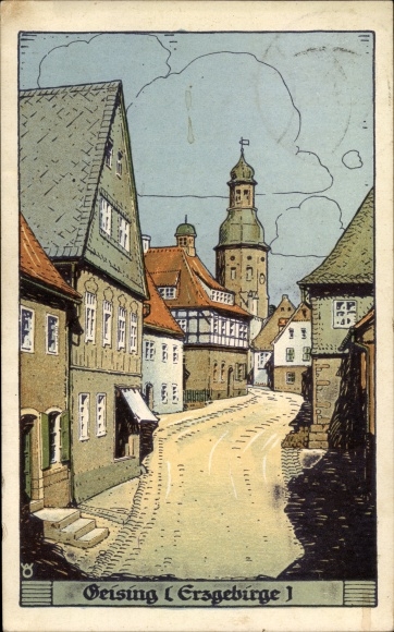 Artist PC Geising Altenberg in the Ore Mountains, street section in town
