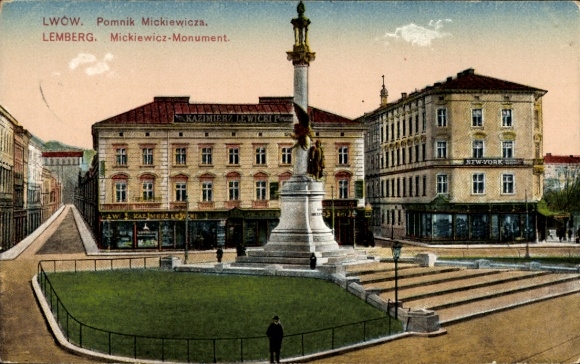 Ak Lwów Lemberg Ukraine, Pomnik Mickiewicza, Mickiewicz Monument
