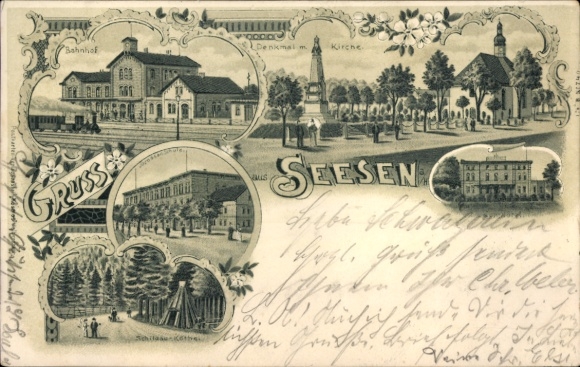 Mondschein Litho Seesen in Niedersachsen, Bahnhof, Jacobsonschule, Kurhotel, Schildau Köthe