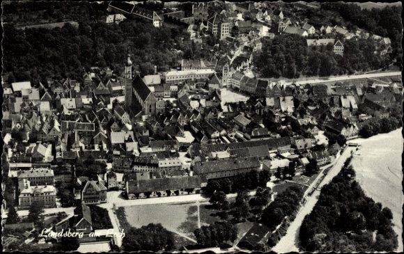 Postcard Landsberg am Lech Upper Bavaria, Municipal Student Residence, aerial photograph
