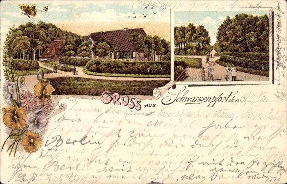 Chromo-Litho Schwarzenpfost Rövershagen Mecklenburg, homestead, street section