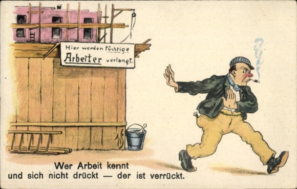 Artist Postcard Scheuermann, Willi, Construction site, Here, skilled workers are required