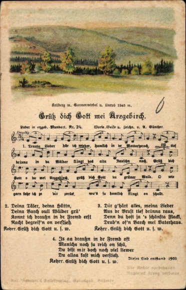 Song Postcard Günther, Anton, Ore Mountain dialect 24, God greet you, my Arzgebirch