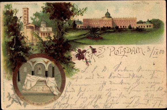 Chromo-Litho Potsdam in Brandenburg, Church of Peace, New Palace, Mausoleum