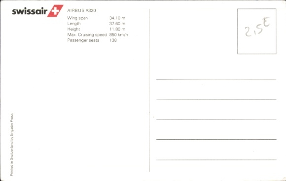 Postcard passenger aircraft Swissair, Airbus A320 in flight