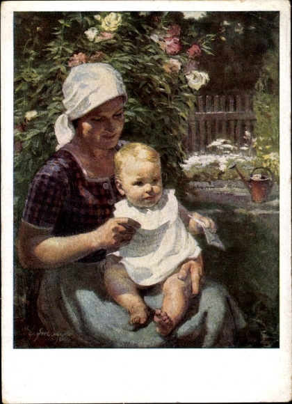 Artist Postcard Heymann, Richard, Father's field post letter, mother with child, HDK 197