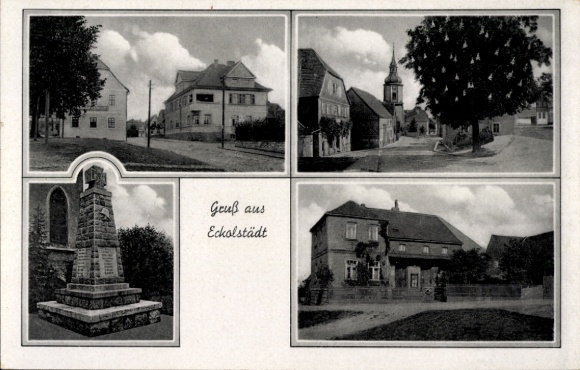 Ak Eckolstädt Bad Sulza in Thüringen, Schwarz-Weiß-Fotos,  Gebäude, Denkmal, Dorfansicht