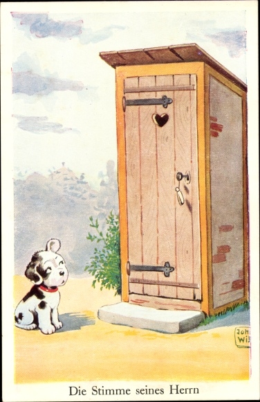 Artist Postcard Wills, John, His Master&#39;s Voice, Man in the Toilet, Dog