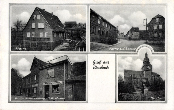 Postcard Utenbach Apolda in Weimarer Land Thuringia, parish, party at the school, colonial goods Krähmer