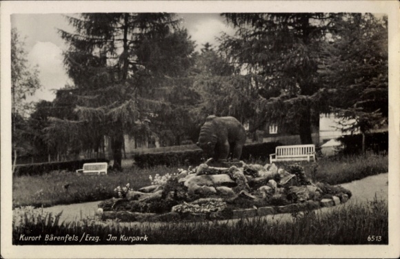 Ak Bärenfels Altenberg im Erzgebirge, Bärenstatue, Kurpark