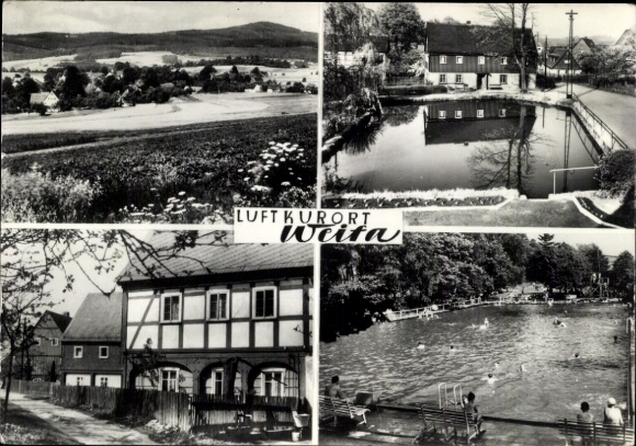 Postcard Weifa Steinigtwolmsdorf in Lusatia, landscape with fields, spa, swimming pool, historic...
