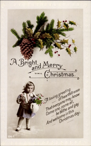 Ak Gefeliciteerd Kerstmis, kind, hulst, dennentakken