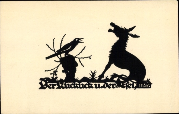 Paper cutting artist Postcard Schwindt, AM, The Cuckoo and the Donkey