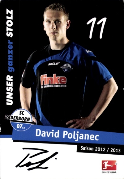 Autograph card footballer David Poljanec, SC Paderborn 07, autograph