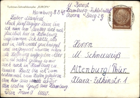 Postcard Steamer Europa, Norddeutscher Lloyd Bremen, four-screw turbine express steamer