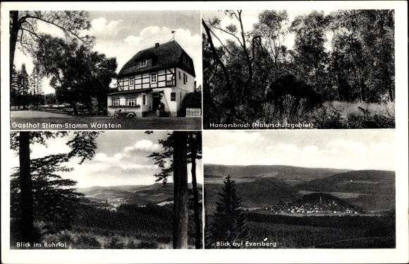 Postcard Warstein, Gasthof Stimme-Stamm, Eversberg, Ruhrtal, Hamorsbruch, Panorama, Eversberg