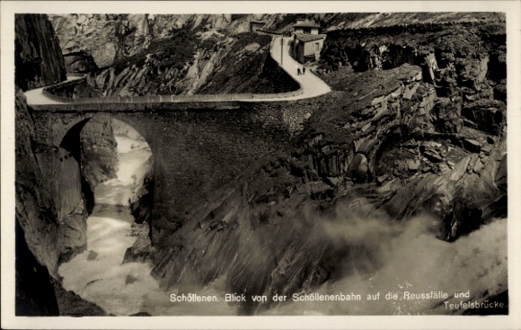 Ak Göschenen Kanton Uri, Schöllenen, Brücke, Fluss, Berge, Landschaft, touristische Sehenswürd...