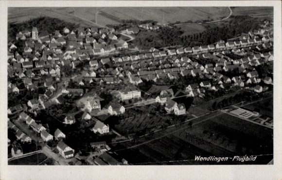 Postcard Wendlingen am Neckar Baden Württemberg, aerial view of numerous residential buildings and fields