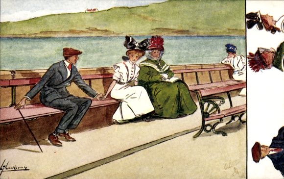 Artist Postcard Thackeray, Lance, Man and Woman on a Bench