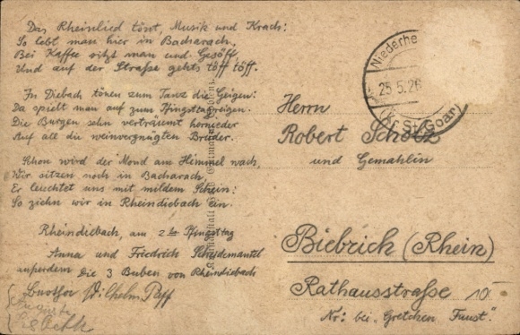 Postcard Rheindiebach Oberdiebach am Rhein, town views, ruins of Fürstenberg