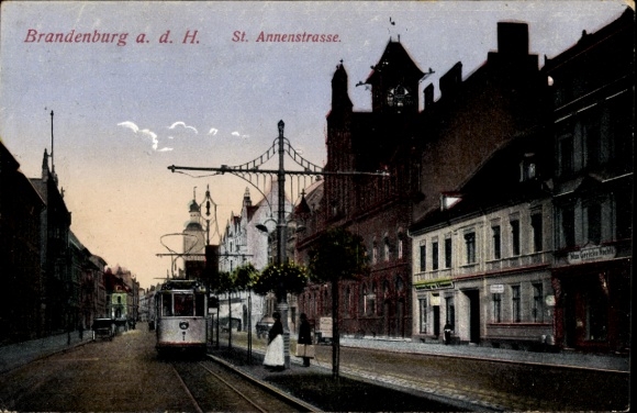 Ansichtkaart Brandenburg an der Havel, St. Annenstrasse, tram 1
