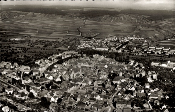 Postcard Tauberbischofsheim in Baden, aerial photograph of architecture